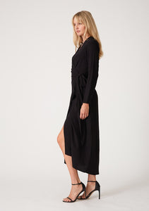 Black Wrap Midi Dress