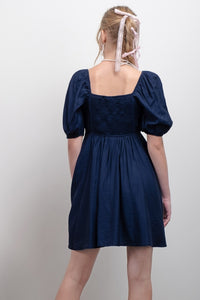 Navy Pleated Babydoll Dress