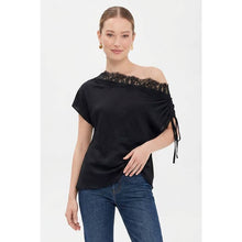 Load image into Gallery viewer, Black Lace Trim One Shoulder Top
