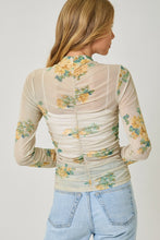 Load image into Gallery viewer, Oatmeal + Yellow Ruched Sheer Top
