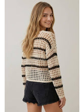 Load image into Gallery viewer, Ivory + Black Open Knit Sweater
