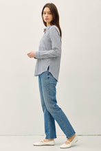 Load image into Gallery viewer, Navy Striped Button Top
