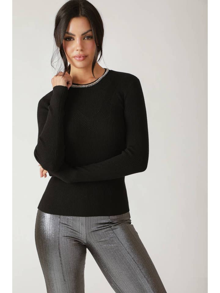 Black Jewel Trim Sweater