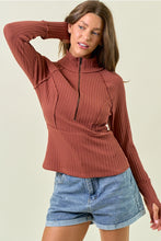Load image into Gallery viewer, Rust Ribbed Zip Top
