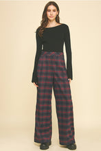 Load image into Gallery viewer, Navy + Red Plaid Wide Leg Pants
