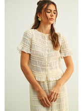 Load image into Gallery viewer, Miou Muse Cream Chiffon Ruched Button Top
