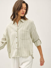 Load image into Gallery viewer, Sage Stripe Gauze Button Top
