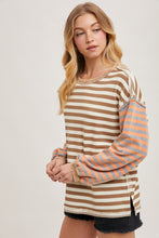 Load image into Gallery viewer, Latte Mixed Stripe L/S Top
