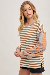 Latte Mixed Stripe L/S Top