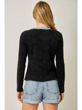 Load image into Gallery viewer, Black Washed Denim Trim Top
