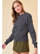 Load image into Gallery viewer, B+W Stripe Asymmetric Zip Hoodie
