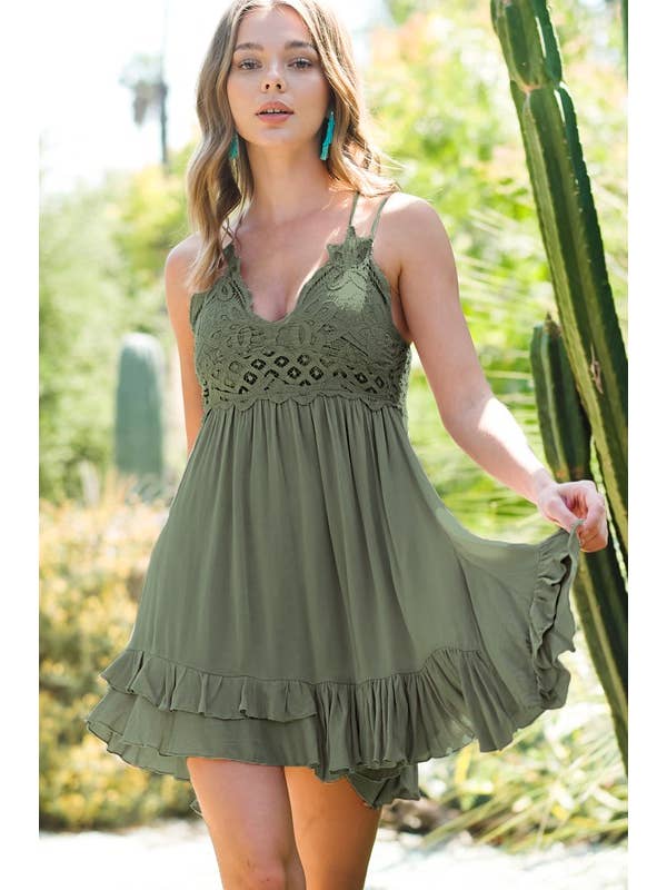 olive crochet dress Olive Crochet Ruffle Dress – Adorn Boutique MI
