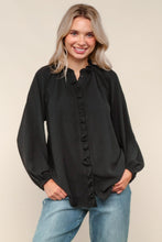 Load image into Gallery viewer, Black Ruffle Button Up Top
