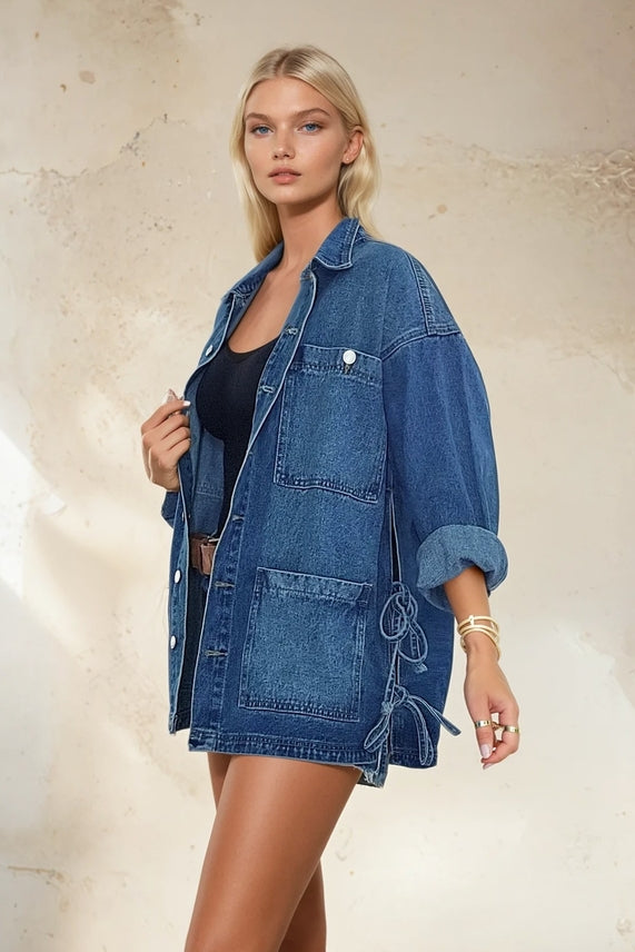 Boho Side Tie Denim Jacket / Wisteria Lane
