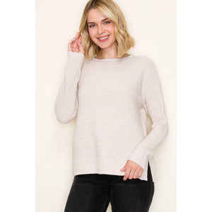 Almond Ribbed Side Slit Sweater