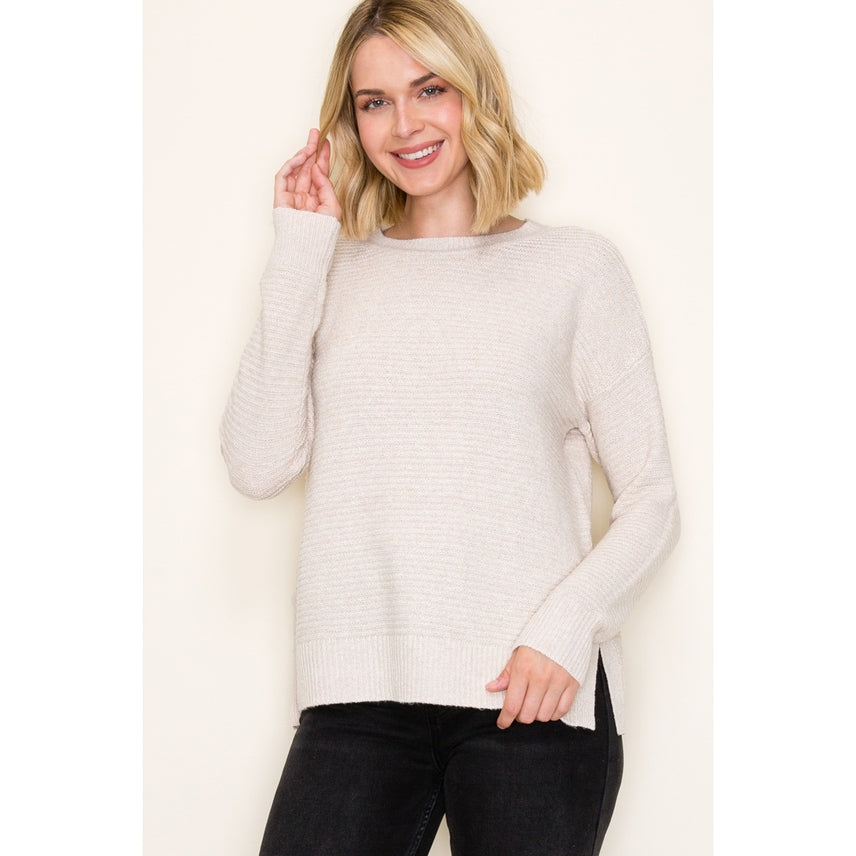 Almond Ribbed Side Slit Sweater