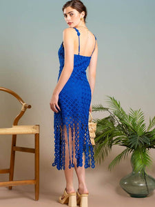 Royal Blue Lace Fringe Dress