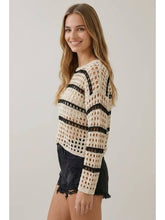 Load image into Gallery viewer, Ivory + Black Open Knit Sweater
