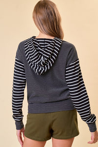Black Stripe Zip Hoodie