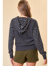 Load image into Gallery viewer, B+W Stripe Asymmetric Zip Hoodie
