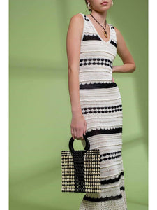 Ivory + Black Open Knit Dress