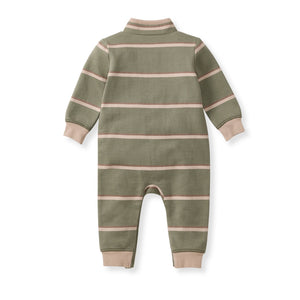 Green Stripe Zip Romper - Baby
