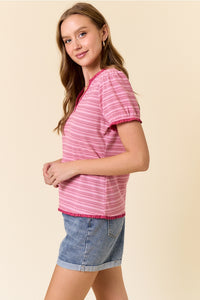 Pink Stripe Notched Top