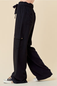 Black Cargo Tie Waist Pants