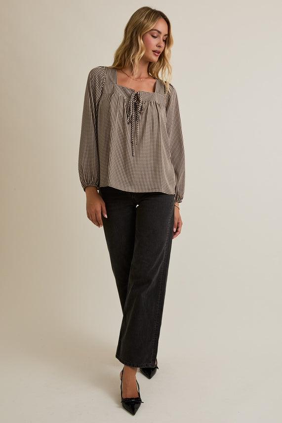Brown Gingham Check Top