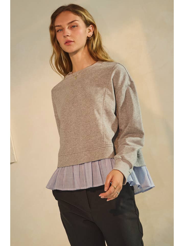 Grey Layered Stripe Sweatshirt - Plus