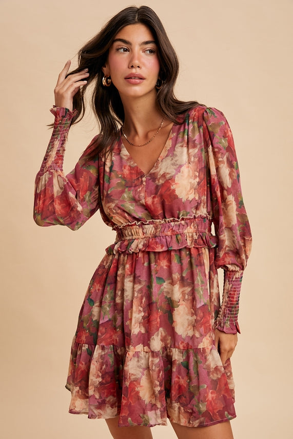 In Loom Plum Floral Smocked Dress