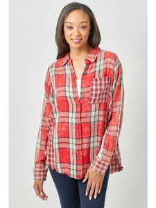 Red Mixed Plaid Top