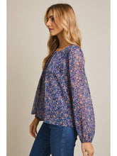Load image into Gallery viewer, Blue Pleated Floral Top - Plus
