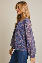 Load image into Gallery viewer, Blue Pleated Floral Top
