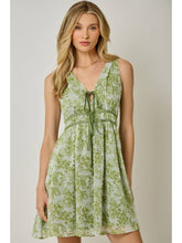 Load image into Gallery viewer, Mystree Green Floral Smock Waist Dress
