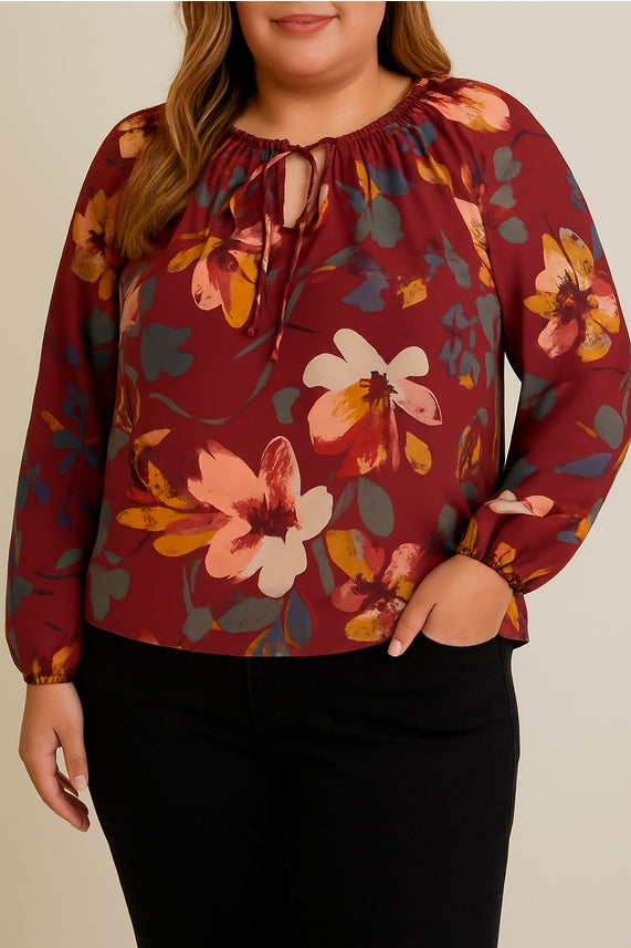 Wine Floral Top - Plus