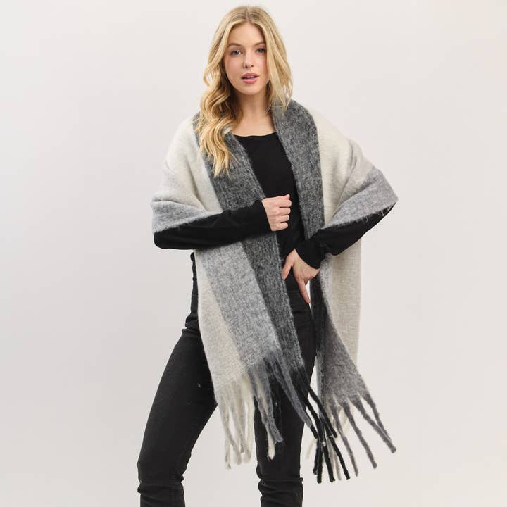 Black + Grey Striped Scarf