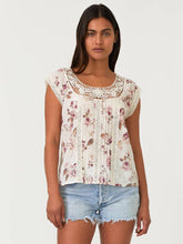 Load image into Gallery viewer, Lovestitch Ivory + Pink Floral Lace Trim Top
