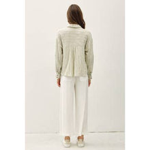 Load image into Gallery viewer, Sage Stripe Gauze Button Top
