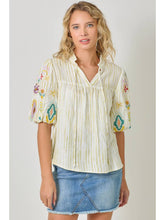 Load image into Gallery viewer, Mystree Lime Stripe Embroidered Top
