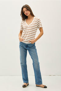 Toffee Linen Stripe Tee