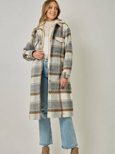 Load image into Gallery viewer, Grey + Tan Plaid Hoodie Jacket
