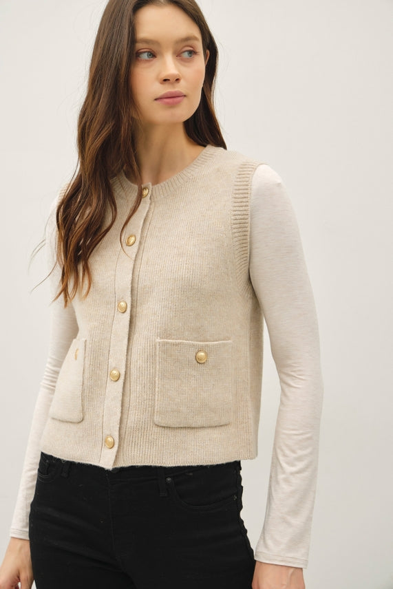 Oatmeal Gold Button Vest