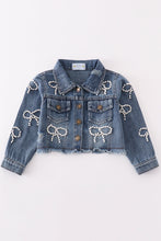 Load image into Gallery viewer, Pearl Bow Denim Jacket - Kids
