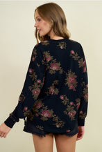 Load image into Gallery viewer, Black Floral Drawstring Waist Sweatshirt
