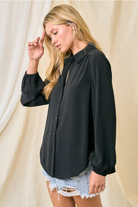 Black Shirred Button Top