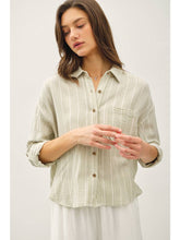 Load image into Gallery viewer, Sage Stripe Gauze Button Top

