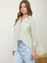Load image into Gallery viewer, Sage Stripe Button Top
