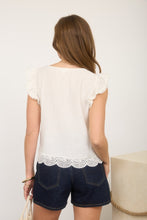 Load image into Gallery viewer, Ivory Lace Trim Pintuck Top
