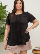 Load image into Gallery viewer, Black Lace Trim Pintuck Front Top - Plus
